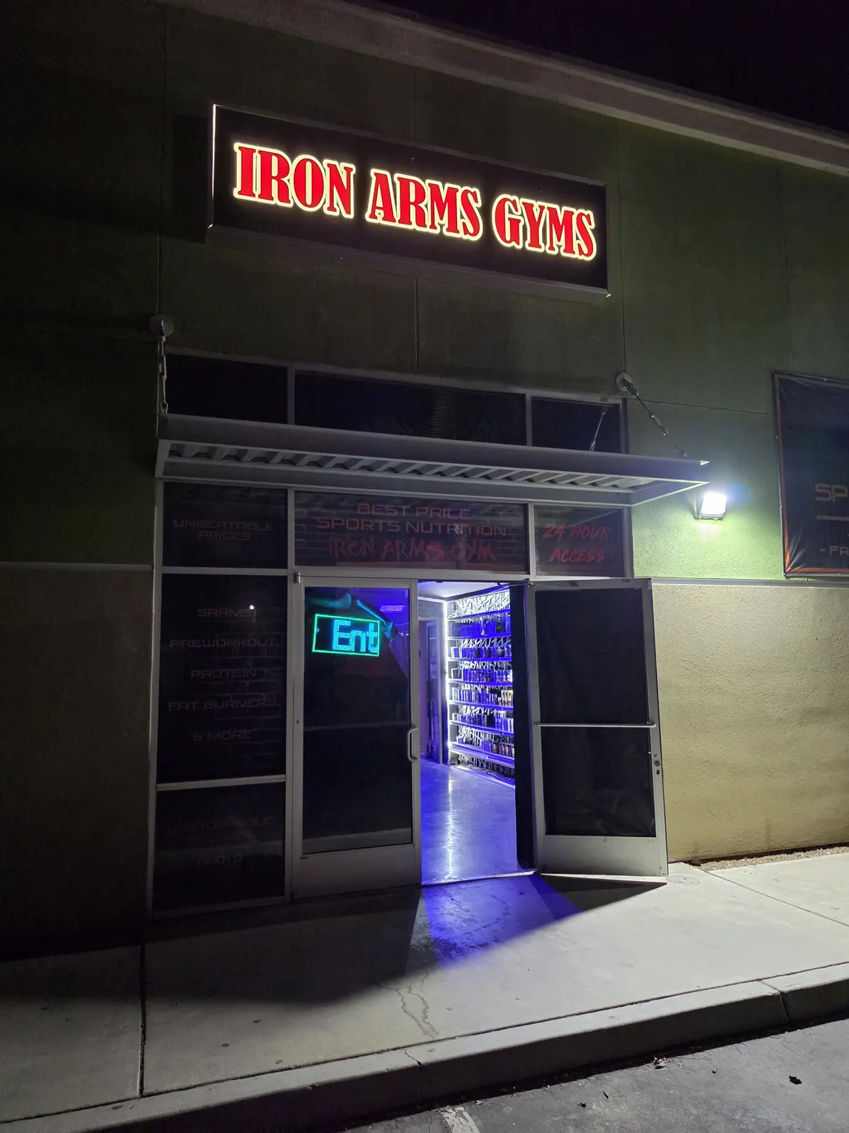Main entrance to Iron Arms Gym in Bakersfield