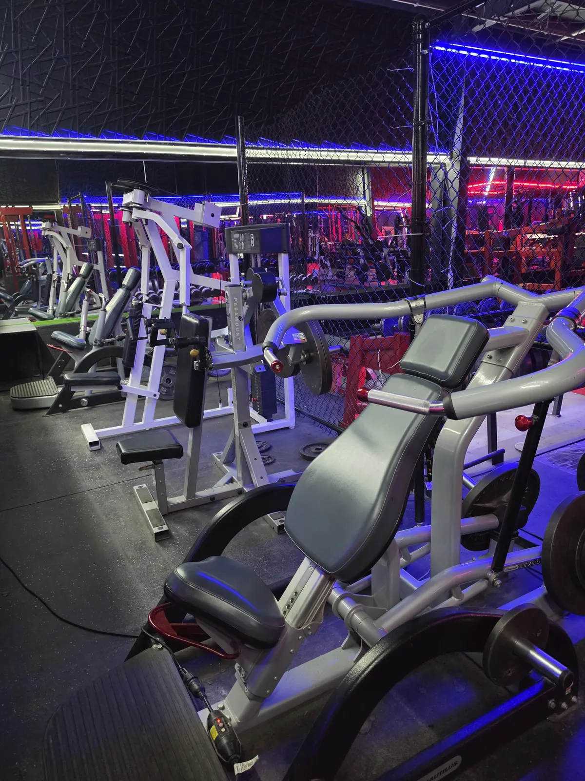 Strength equipment on the Iron Arms Gym floor